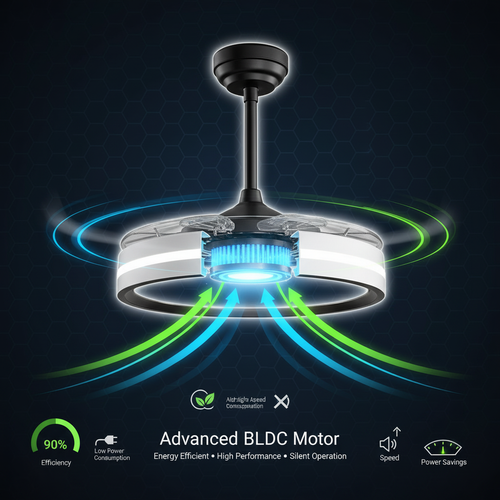 oltao Orin Retractable Ceiling Fan with BLDC Motor, 3 Colour LED Light, Summer/Winter Mode and Remote, 48 inch Sweep Oltao Designer Fans