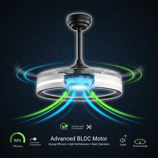 oltao Orin Retractable Ceiling Fan with BLDC Motor, 3 Colour LED Light, Summer/Winter Mode and Remote, 48 inch Sweep Oltao Designer Fans