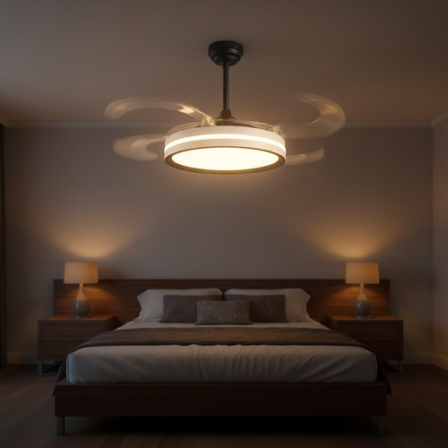 oltao Orin Retractable Ceiling Fan with BLDC Motor, 3 Colour LED Light, Summer/Winter Mode and Remote, 48 inch Sweep Oltao Designer Fans