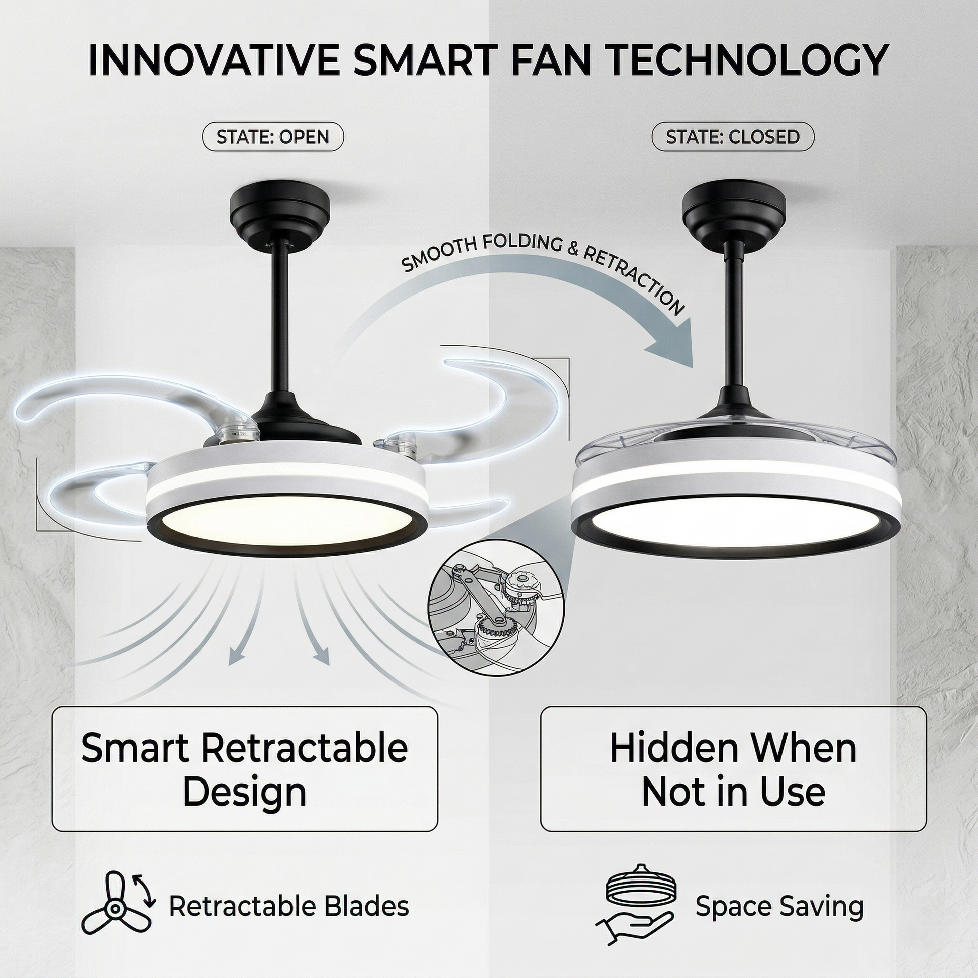 oltao Orin Retractable Ceiling Fan with BLDC Motor, 3 Colour LED Light, Summer/Winter Mode and Remote, 48 inch Sweep Oltao Designer Fans