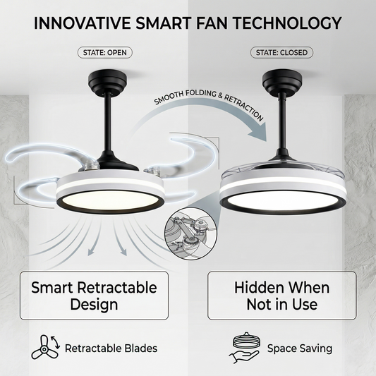 oltao Orin Retractable Ceiling Fan with BLDC Motor, 3 Colour LED Light, Summer/Winter Mode and Remote, 48 inch Sweep Oltao Designer Fans