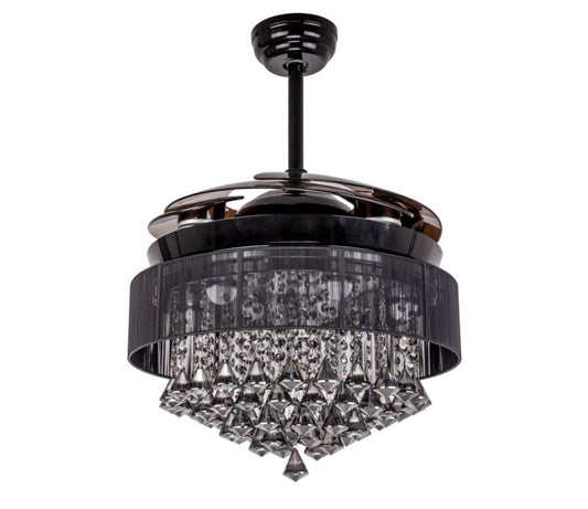 Kingbird 42 Inches Retractable Blade Chandelier Ceiling Fan – Crystal Glass Design with LED Light & Powerful Motor