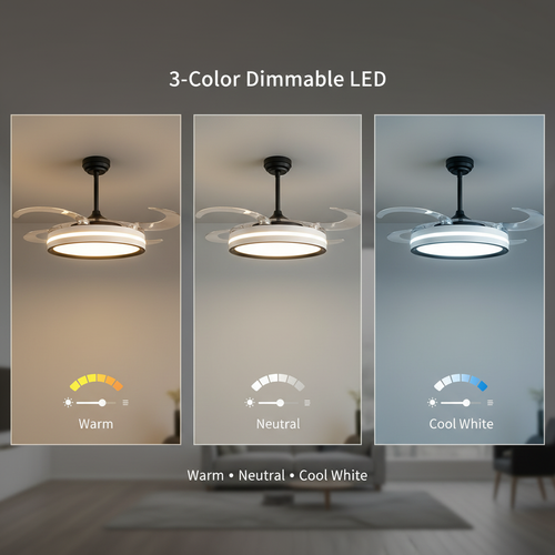 oltao Orin Retractable Ceiling Fan with BLDC Motor, 3 Colour LED Light, Summer/Winter Mode and Remote, 48 inch Sweep Oltao Designer Fans