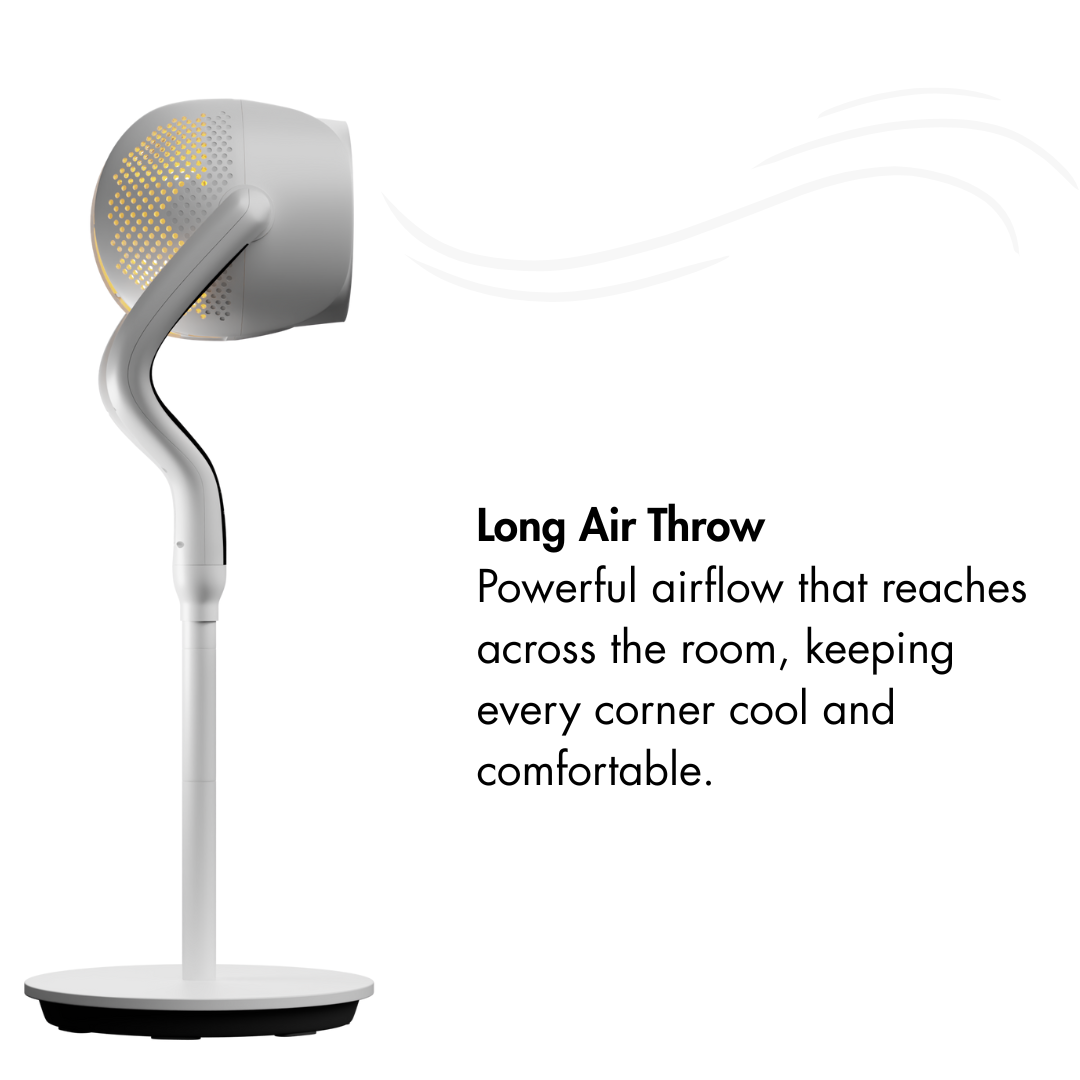 Space Modern Pedestal Fan with 3D Tilt, Feather Touch Controls & LED Backlight Oltao Designer Fans