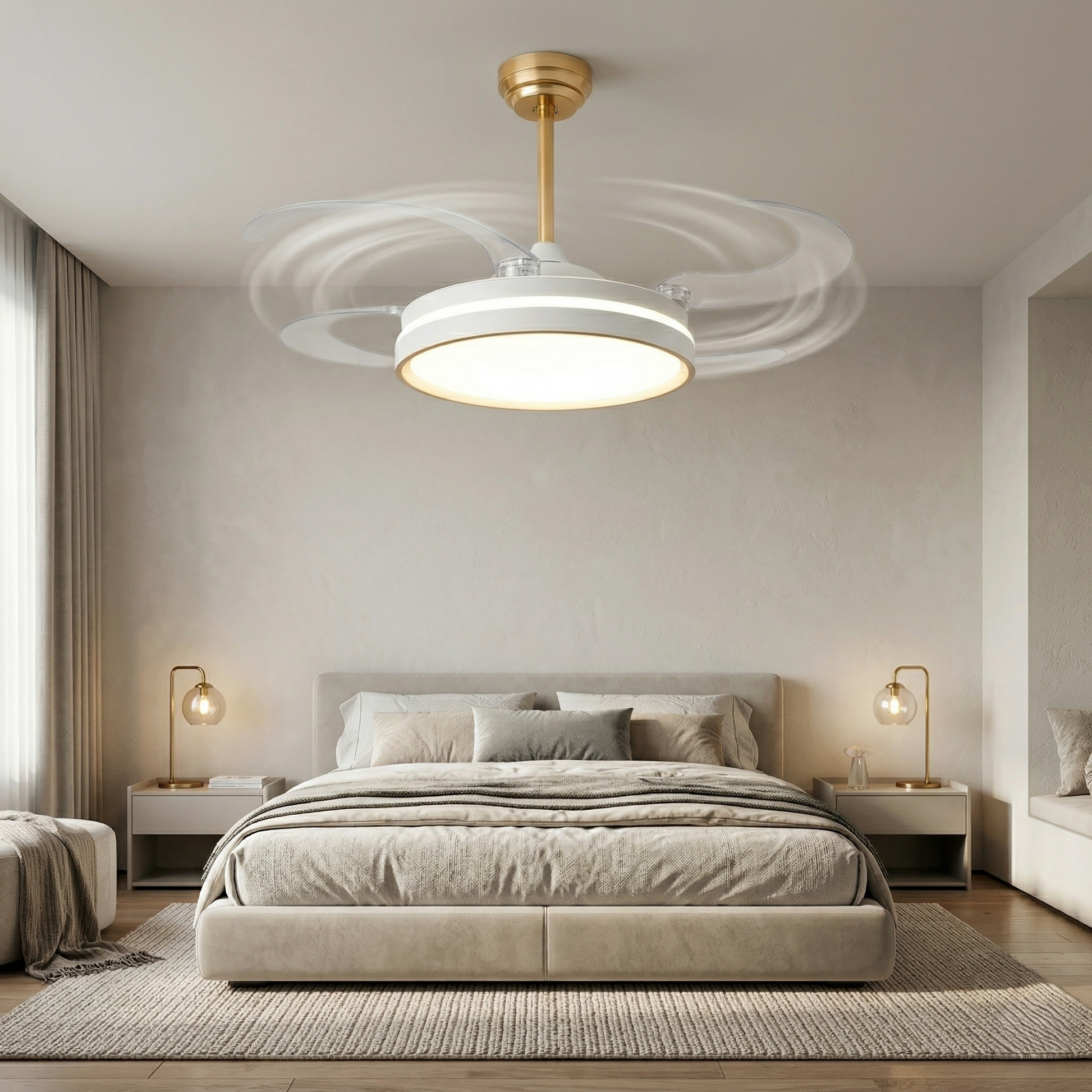 oltao Orin Retractable Ceiling Fan with BLDC Motor, 3 Colour LED Light, Summer/Winter Mode and Remote, 48 inch Sweep Oltao Designer Fans