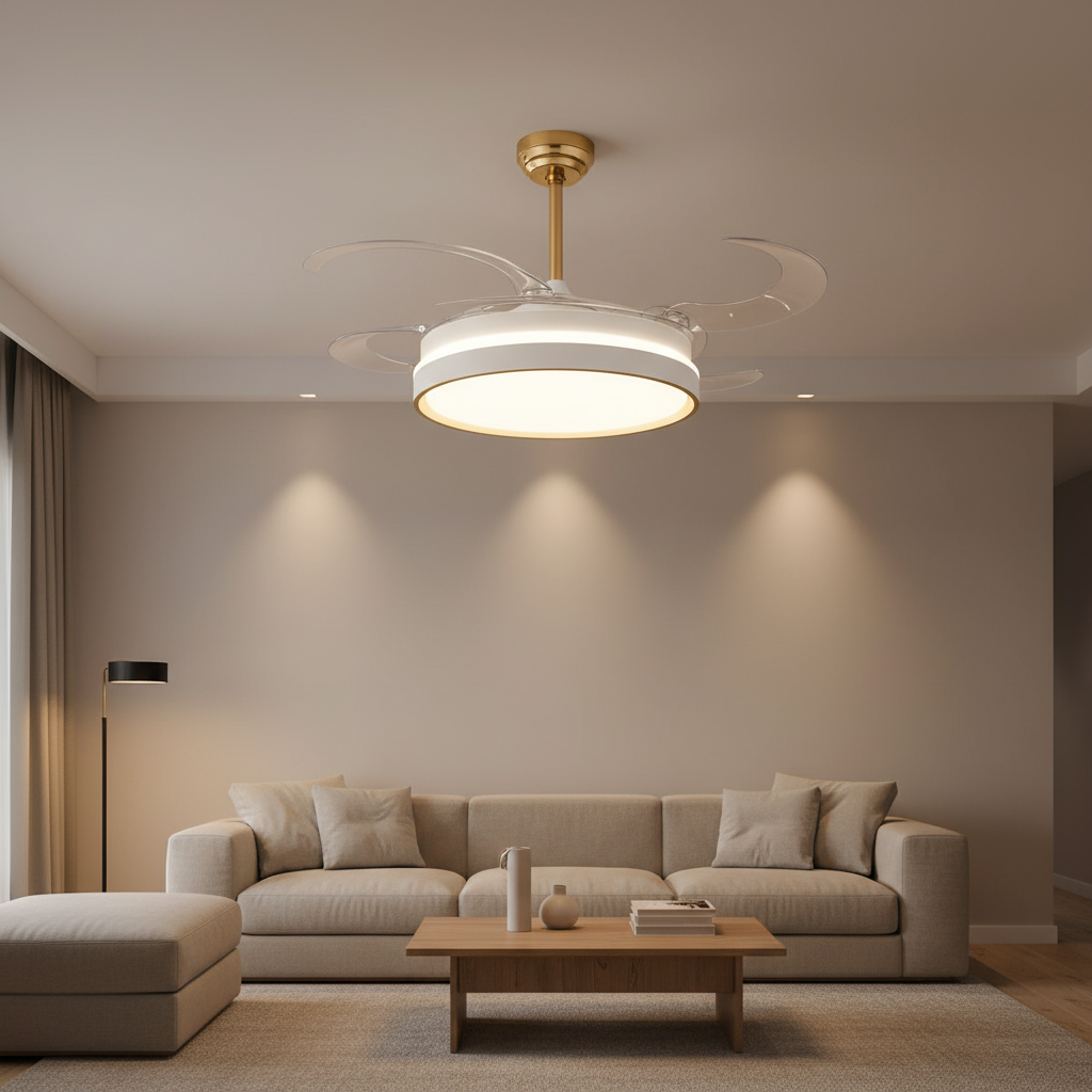 oltao Orin Retractable Ceiling Fan with BLDC Motor, 3 Colour LED Light, Summer/Winter Mode and Remote, 48 inch Sweep Oltao Designer Fans