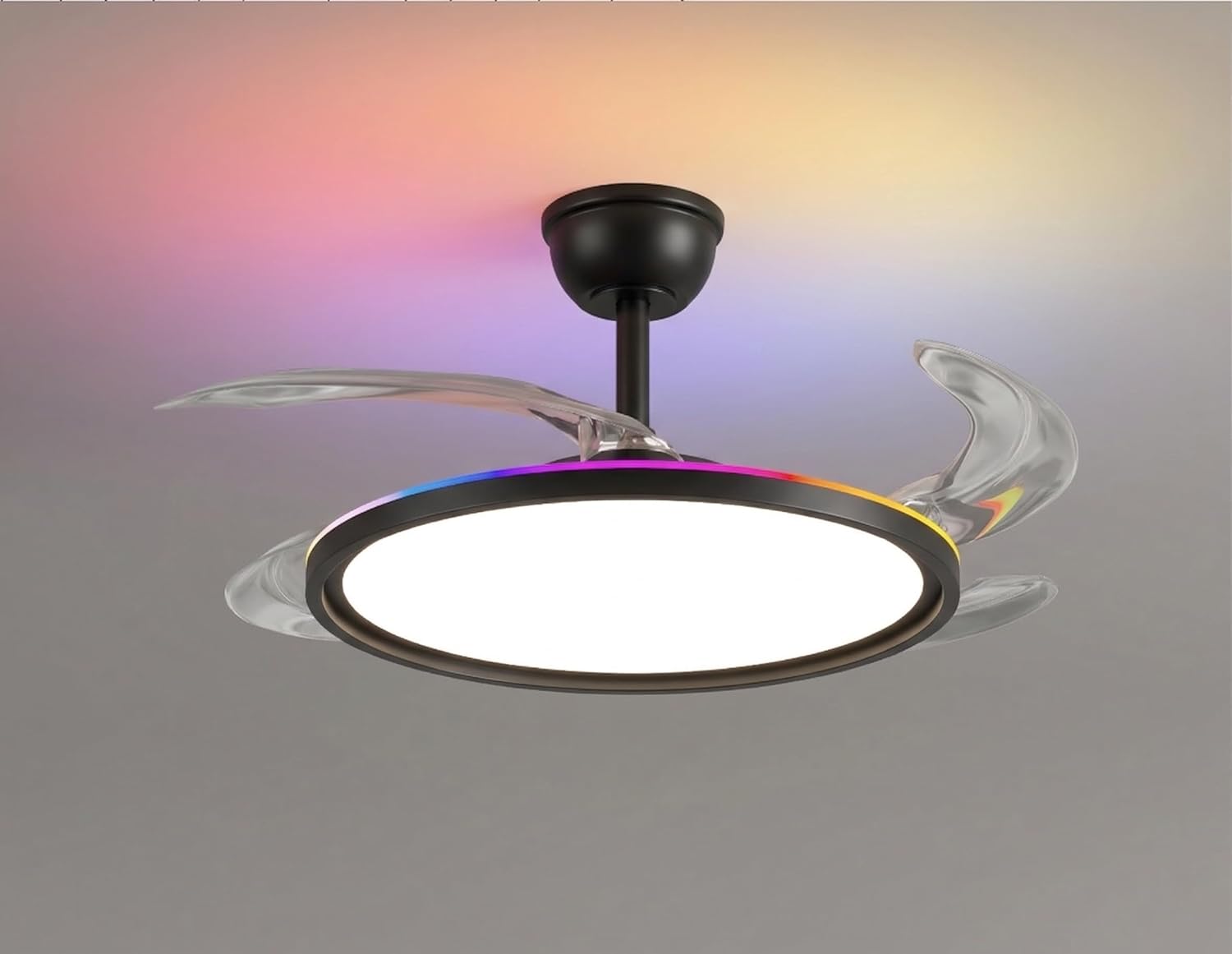 oltao Zyro UltraSlim Retractable Ceiling Fan with RGB Ceiling Glow & 3-Color LED Panel Light, Summer/Winter Mode, Remote Control, 42/48 Inch Sweep (2026 Model) Oltao Designer Fans