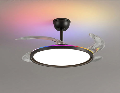 oltao Zyro UltraSlim Retractable Ceiling Fan with RGB Ceiling Glow & 3-Color LED Panel Light, Summer/Winter Mode, Remote Control, 42/48 Inch Sweep (2026 Model) Oltao Designer Fans