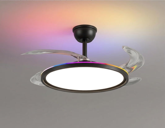 oltao Zyro UltraSlim Retractable Ceiling Fan with RGB Ceiling Glow & 3-Color LED Panel Light, Summer/Winter Mode, Remote Control, 42/48 Inch Sweep (2026 Model) Oltao Designer Fans