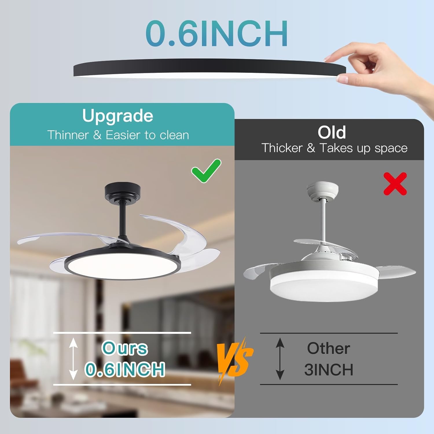 oltao Zyro UltraSlim Retractable Ceiling Fan with BLDC Motor, 3 Colour LED Light, Summer/Winter Mode and Remote, 42/48 inch Sweep (2026 Model) Oltao Designer Fans
