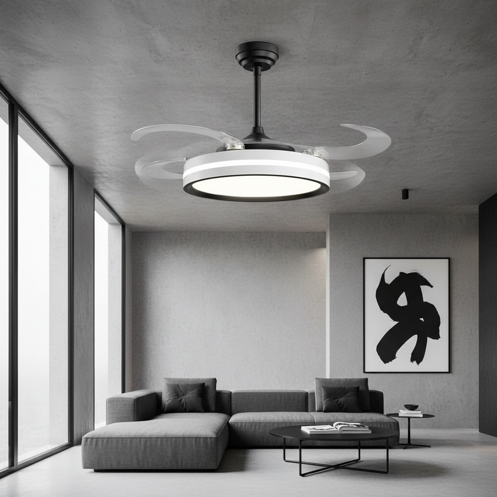 oltao Orin Retractable Ceiling Fan with BLDC Motor, 3 Colour LED Light, Summer/Winter Mode and Remote, 48 inch Sweep Oltao Designer Fans