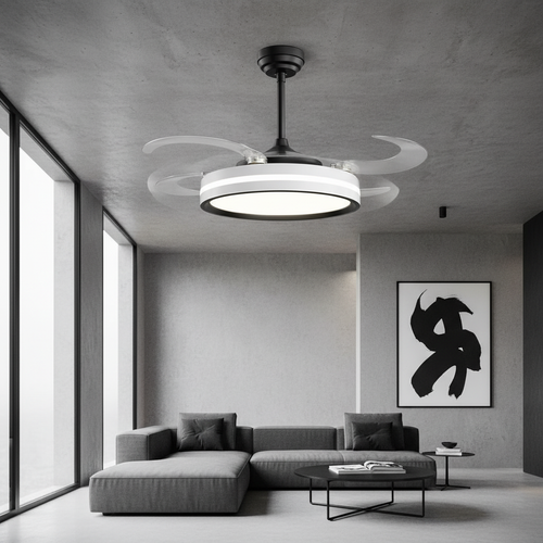 oltao Orin Retractable Ceiling Fan with BLDC Motor, 3 Colour LED Light, Summer/Winter Mode and Remote, 48 inch Sweep Oltao Designer Fans