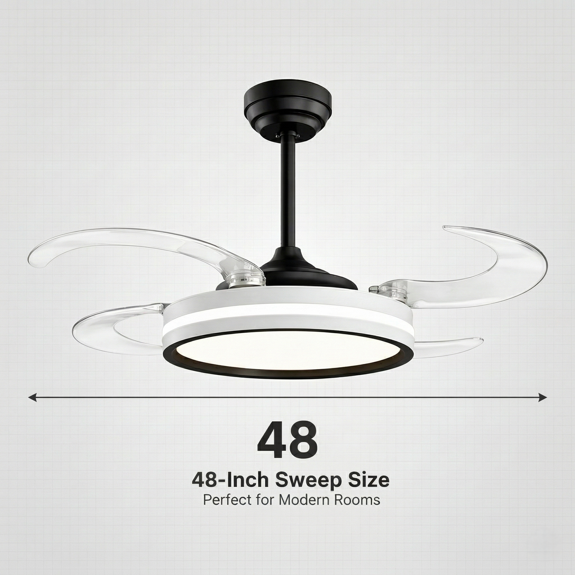 oltao Orin Retractable Ceiling Fan with BLDC Motor, 3 Colour LED Light, Summer/Winter Mode and Remote, 48 inch Sweep Oltao Designer Fans