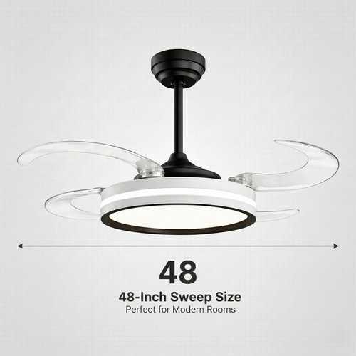 oltao Orin Retractable Ceiling Fan with BLDC Motor, 3 Colour LED Light, Summer/Winter Mode and Remote, 48 inch Sweep Oltao Designer Fans