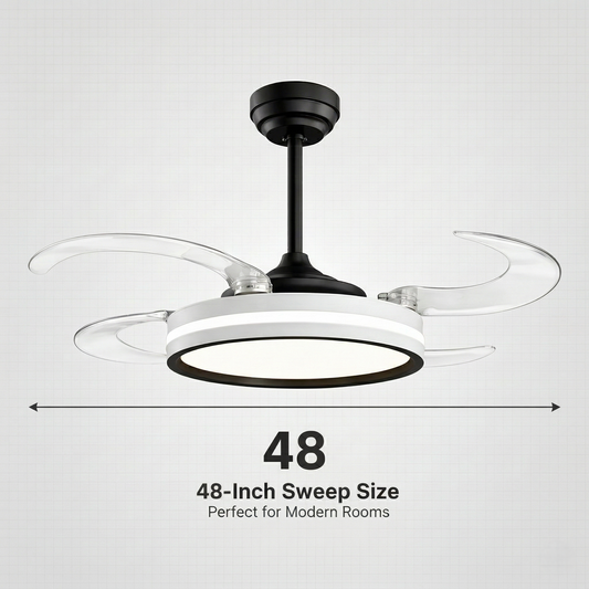 oltao Orin Retractable Ceiling Fan with BLDC Motor, 3 Colour LED Light, Summer/Winter Mode and Remote, 48 inch Sweep Oltao Designer Fans