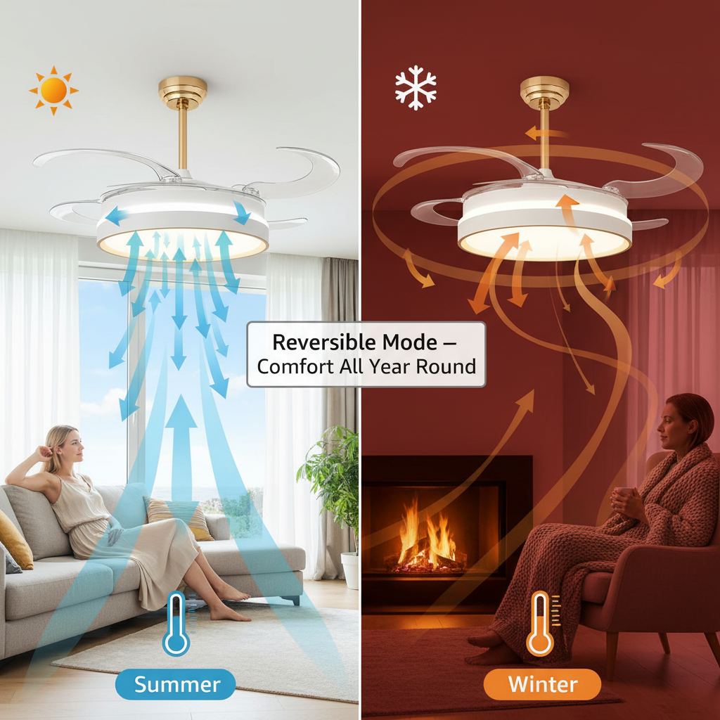 oltao Orin Retractable Ceiling Fan with BLDC Motor, 3 Colour LED Light, Summer/Winter Mode and Remote, 48 inch Sweep Oltao Designer Fans