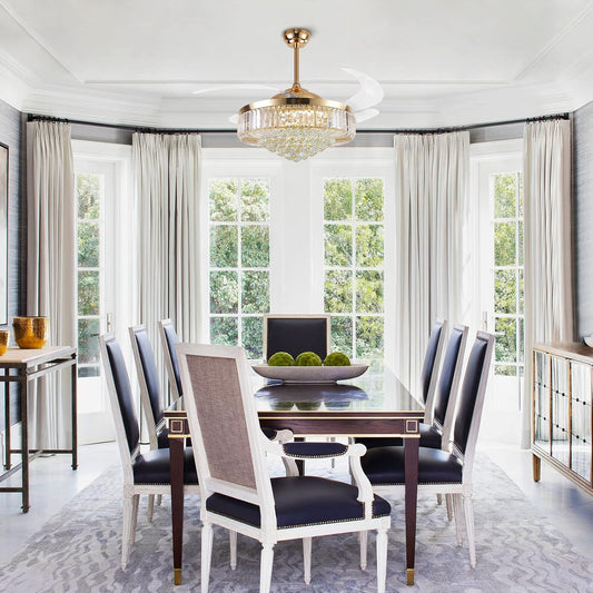 Picola 48/52 Inches Retractable Blade Chandelier Ceiling Fan – Crystal Glass Design with LED Light & Powerful Motor Oltao Designer Fans