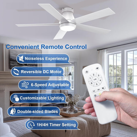 Fortis 48-Inch Hugger Ceiling Fan with Light – Reversible Twin Color Blades Oltao