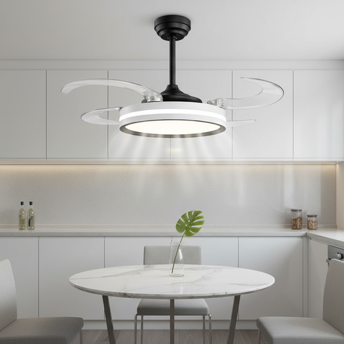 oltao Orin Retractable Ceiling Fan with BLDC Motor, 3 Colour LED Light, Summer/Winter Mode and Remote, 48 inch Sweep Oltao Designer Fans