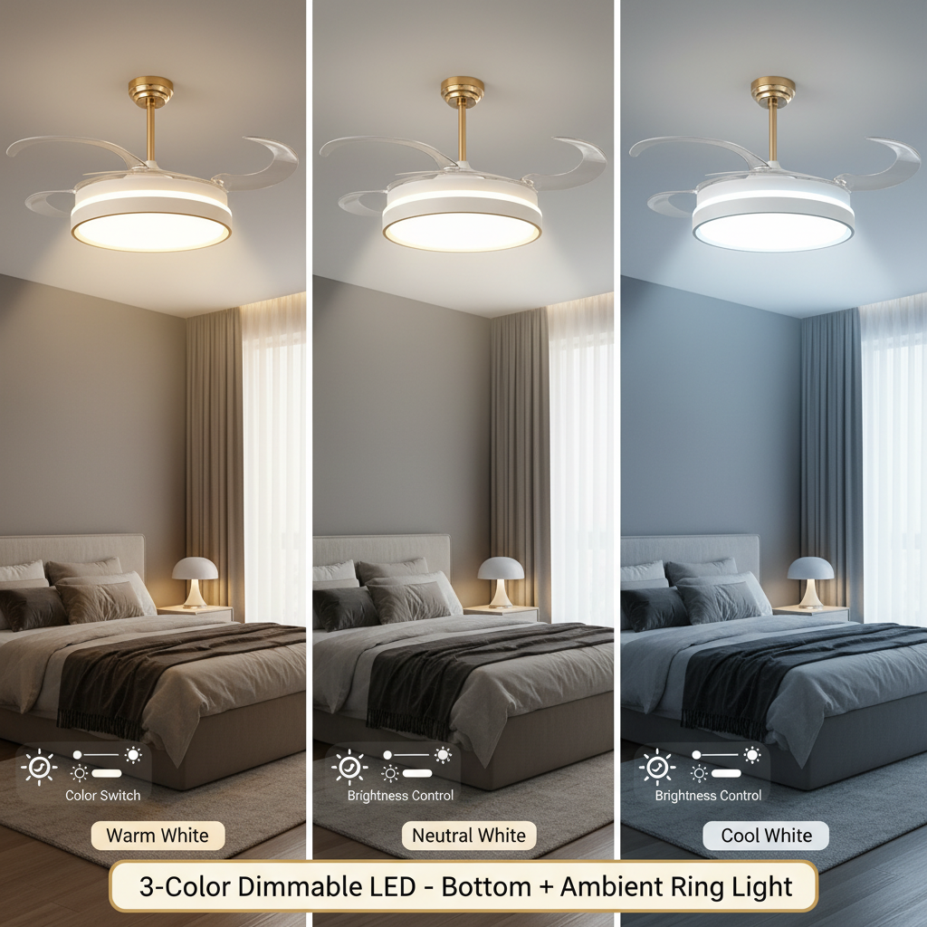 oltao Orin Retractable Ceiling Fan with BLDC Motor, 3 Colour LED Light, Summer/Winter Mode and Remote, 48 inch Sweep Oltao Designer Fans
