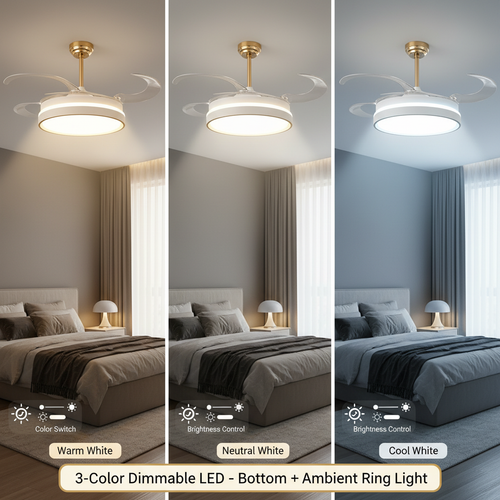 oltao Orin Retractable Ceiling Fan with BLDC Motor, 3 Colour LED Light, Summer/Winter Mode and Remote, 48 inch Sweep Oltao Designer Fans