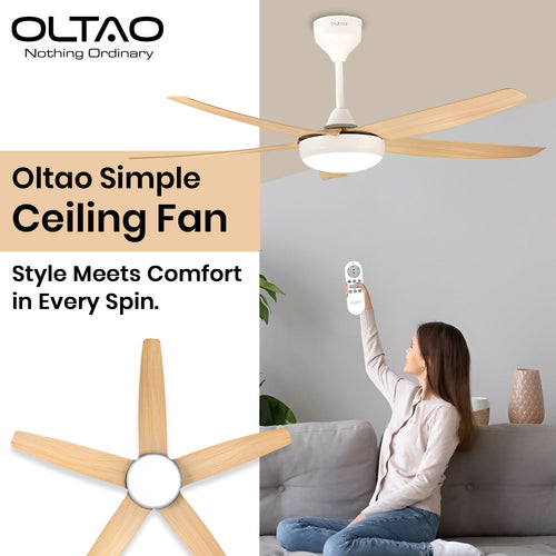 Simple 56 inches Designer Ceiling Fan with LED And Wooden Textured Blade Oltao Designer Fans