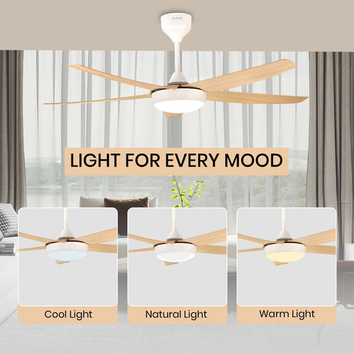 Simple 56 inches Designer Ceiling Fan with LED And Wooden Textured Blade Oltao Designer Fans