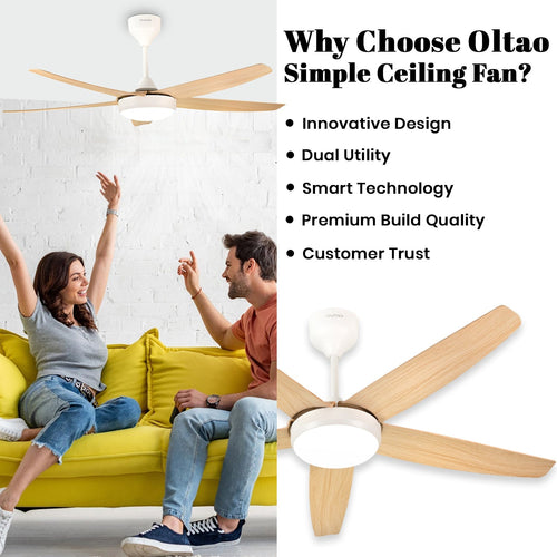 Simple 56 inches Designer Ceiling Fan with LED And Wooden Textured Blade Oltao Designer Fans