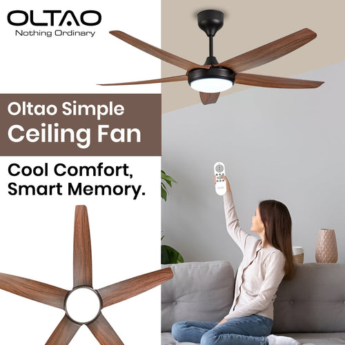 Simple 56 inches Designer Ceiling Fan with LED And Wooden Textured Blade Oltao Designer Fans