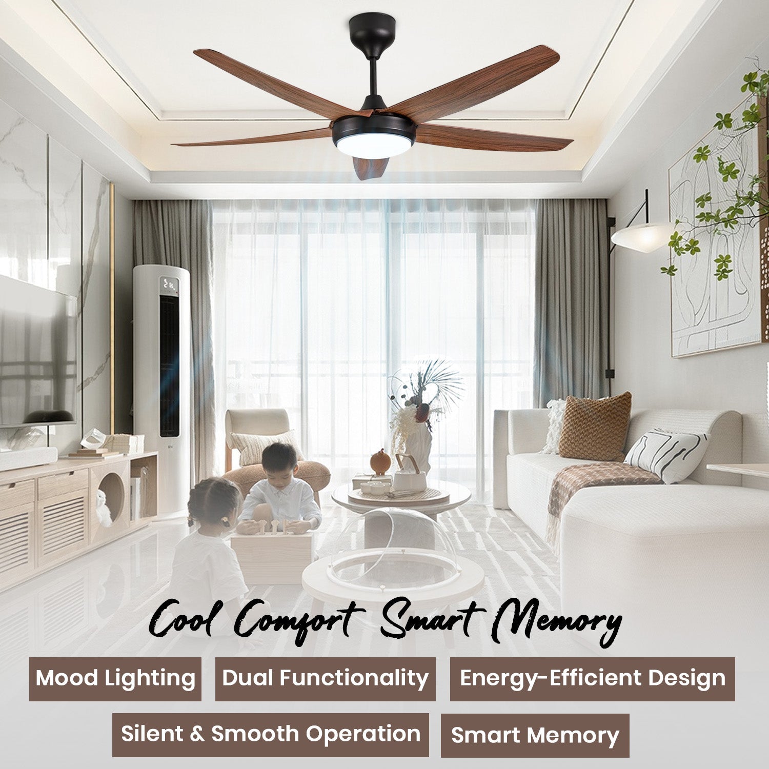 Simple 56 inches Designer Ceiling Fan with LED And Wooden Textured Blade Oltao Designer Fans