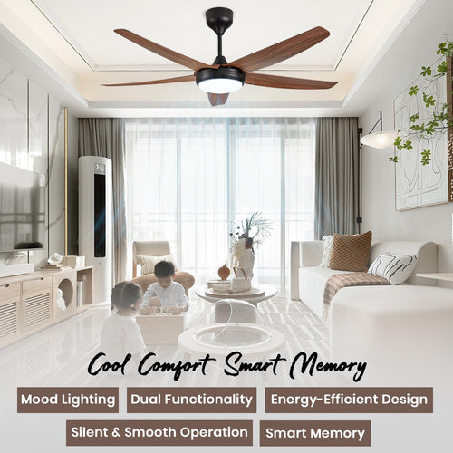 Simple 56 inches Designer Ceiling Fan with LED And Wooden Textured Blade Oltao Designer Fans