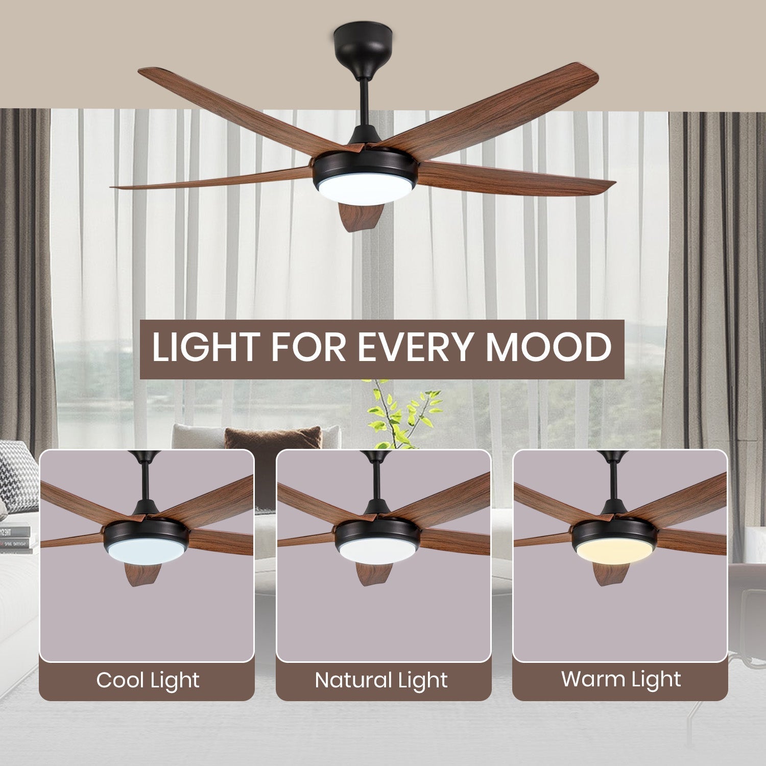 Simple 56 inches Designer Ceiling Fan with LED And Wooden Textured Blade Oltao Designer Fans