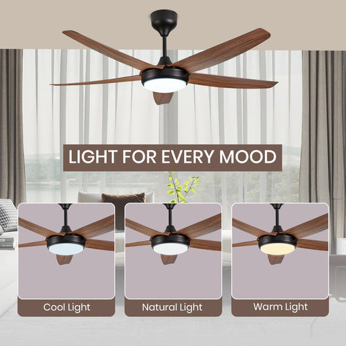 Simple 56 inches Designer Ceiling Fan with LED And Wooden Textured Blade Oltao Designer Fans