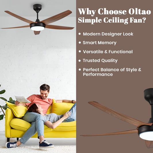 Simple 56 inches Designer Ceiling Fan with LED And Wooden Textured Blade Oltao Designer Fans