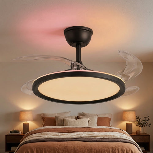 oltao Zyro UltraSlim Retractable Ceiling Fan with RGB Ceiling Glow & 3-Color LED Panel Light, Summer/Winter Mode, Remote Control, 42 Inch Sweep (2026 Model) Oltao Designer Fans