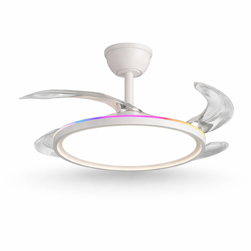 oltao Zyro UltraSlim Retractable Ceiling Fan with RGB Ceiling Glow & 3-Color LED Panel Light, Summer/Winter Mode, Remote Control, 42/48 Inch Sweep (2026 Model) Oltao Designer Fans