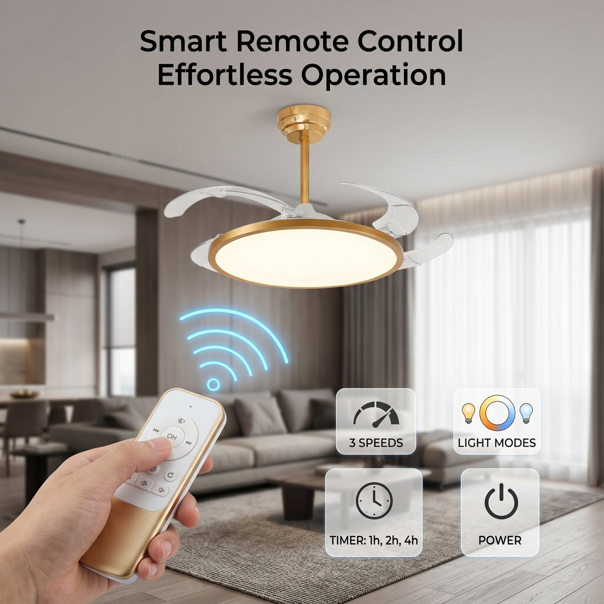 oltao Zyro UltraSlim Retractable Ceiling Fan with BLDC Motor, 3 Colour LED Light, Summer/Winter Mode and Remote, 42/48 inch Sweep (2026 Model) Oltao Designer Fans