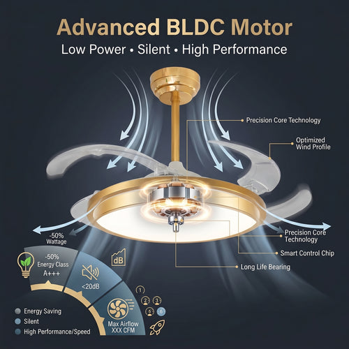 oltao Zyro UltraSlim Retractable Ceiling Fan with BLDC Motor, 3 Colour LED Light, Summer/Winter Mode and Remote, 42/48 inch Sweep (2026 Model) Oltao Designer Fans