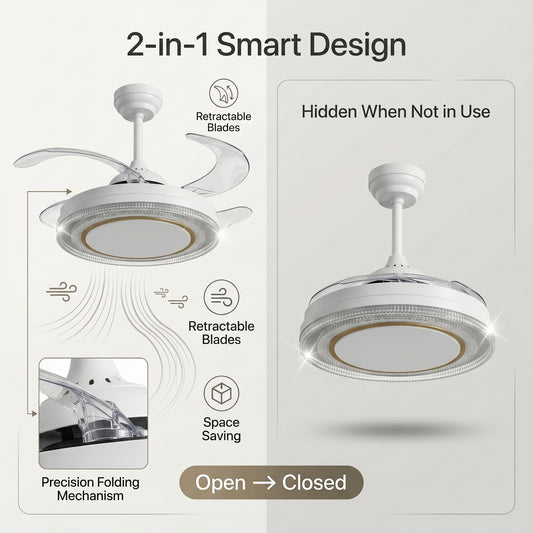 oltao Eira Retractable Ceiling Fan with BLDC Motor, 3 Colour LED Light, Summer/Winter Mode and Remote, 48 inch Sweep Oltao Designer Fans