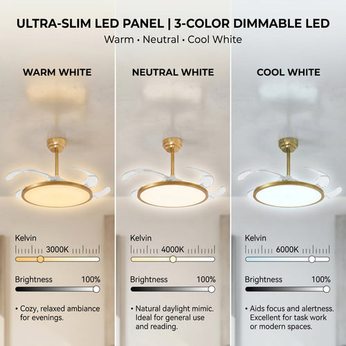 oltao Zyro UltraSlim Retractable Ceiling Fan with BLDC Motor, 3 Colour LED Light, Summer/Winter Mode and Remote, 42/48 inch Sweep (2026 Model) Oltao Designer Fans