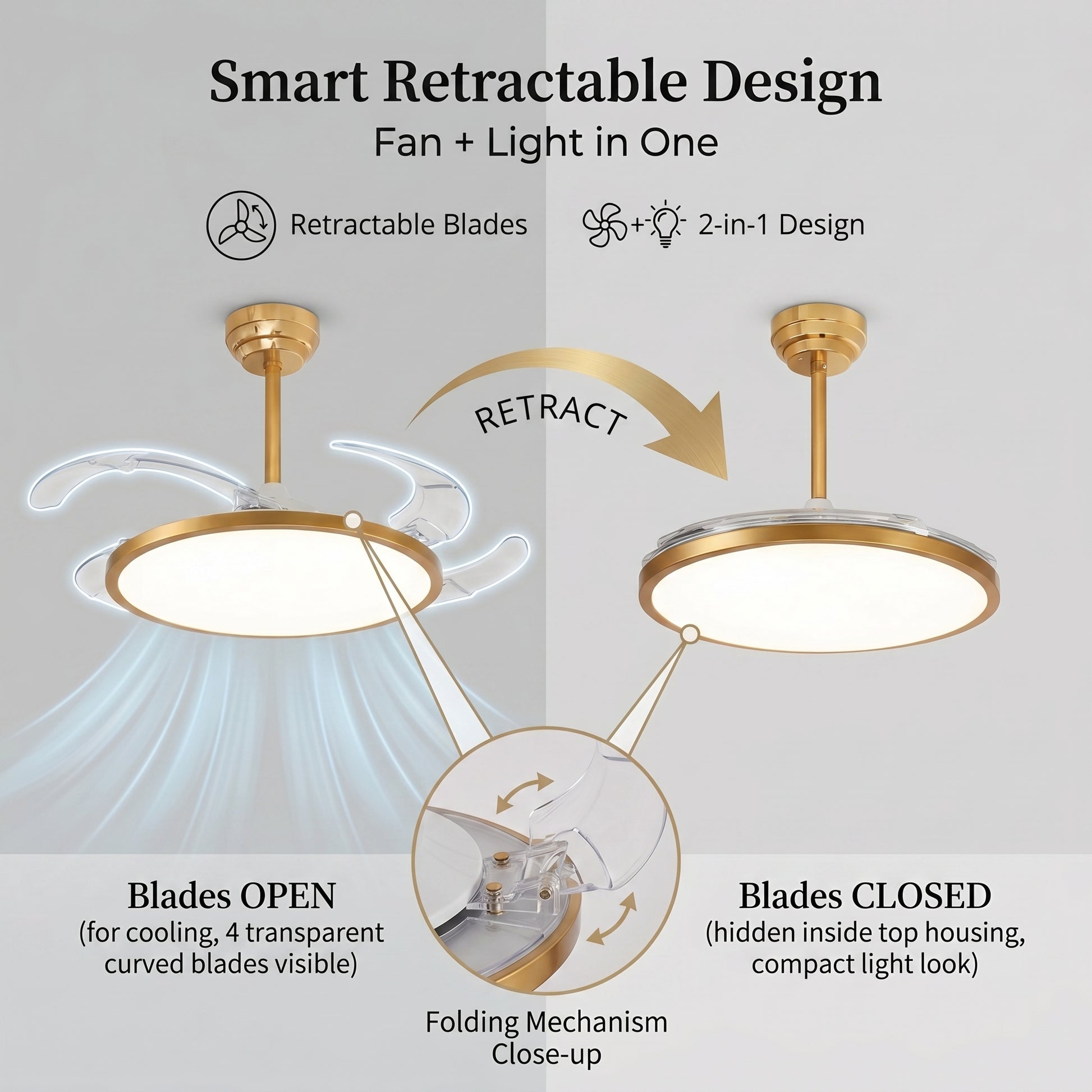 oltao Zyro UltraSlim Retractable Ceiling Fan with BLDC Motor, 3 Colour LED Light, Summer/Winter Mode and Remote, 42/48 inch Sweep (2026 Model) Oltao Designer Fans