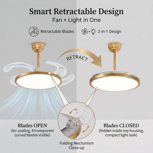 oltao Zyro UltraSlim Retractable Ceiling Fan with BLDC Motor, 3 Colour LED Light, Summer/Winter Mode and Remote, 42/48 inch Sweep (2026 Model) Oltao Designer Fans