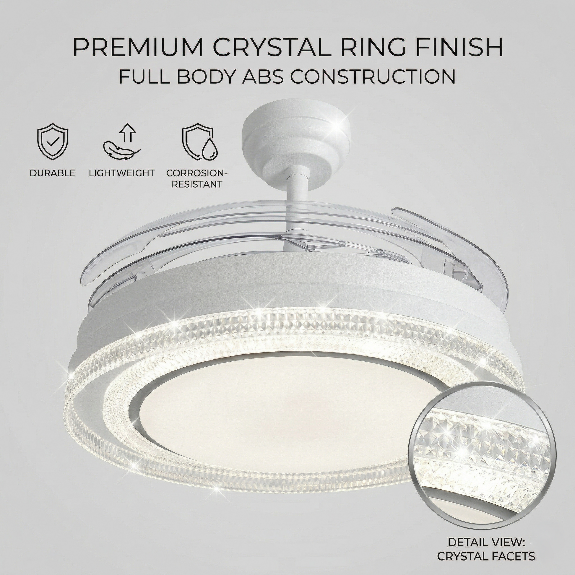 oltao Eira Retractable Ceiling Fan with BLDC Motor, 3 Colour LED Light, Summer/Winter Mode and Remote, 48 inch Sweep Oltao Designer Fans