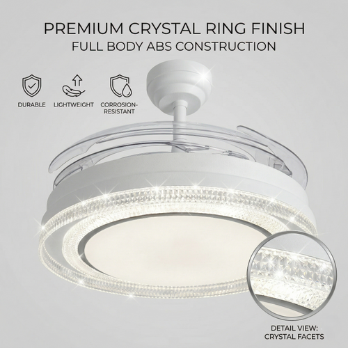 oltao Eira Retractable Ceiling Fan with BLDC Motor, 3 Colour LED Light, Summer/Winter Mode and Remote, 48 inch Sweep Oltao Designer Fans