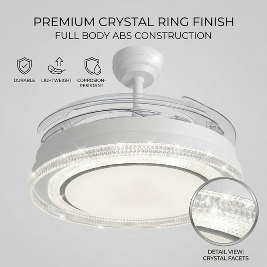 oltao Eira Retractable Ceiling Fan with BLDC Motor, 3 Colour LED Light, Summer/Winter Mode and Remote, 48 inch Sweep Oltao Designer Fans