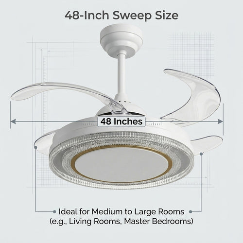oltao Eira Retractable Ceiling Fan with BLDC Motor, 3 Colour LED Light, Summer/Winter Mode and Remote, 48 inch Sweep Oltao Designer Fans