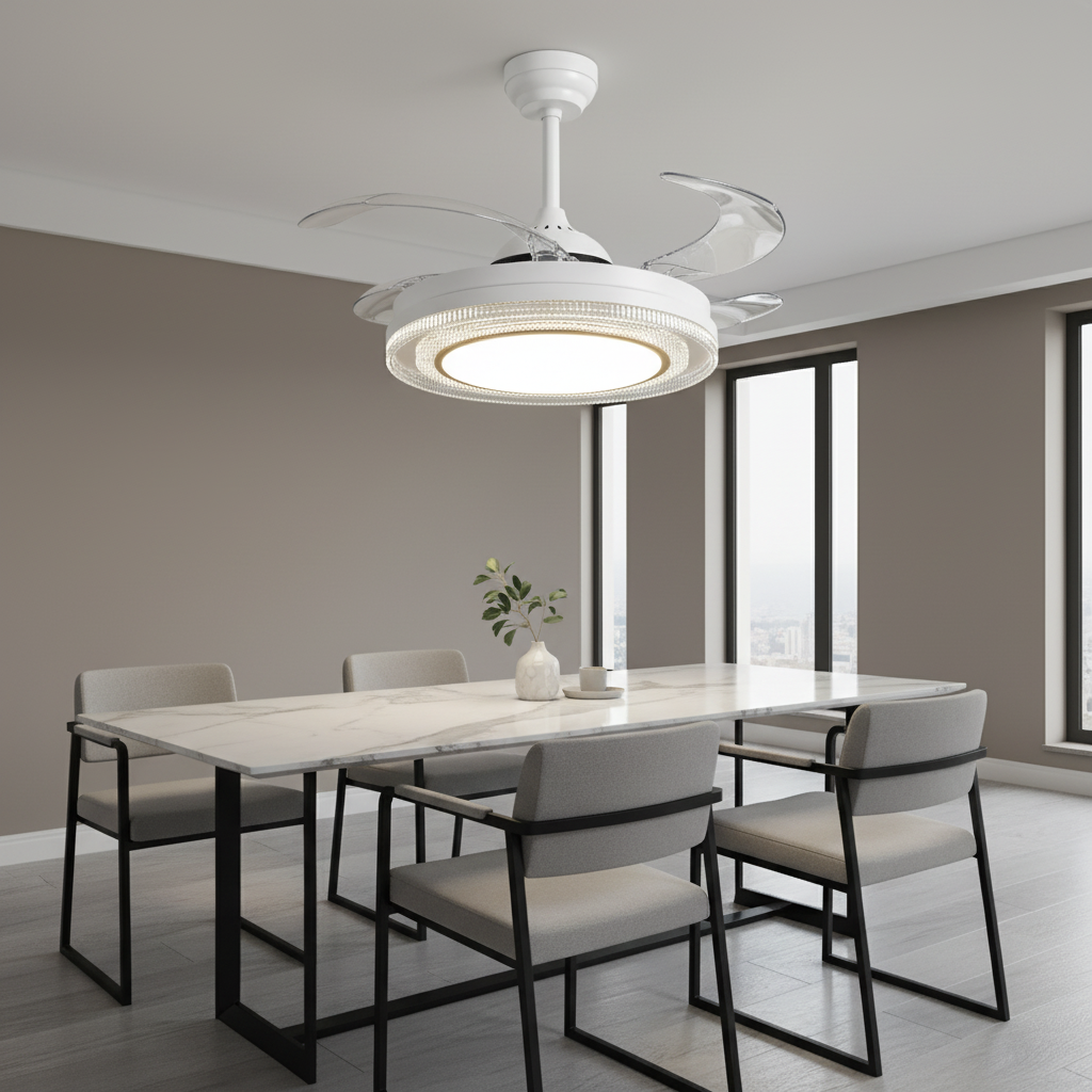 oltao Eira Retractable Ceiling Fan with BLDC Motor, 3 Colour LED Light, Summer/Winter Mode and Remote, 48 inch Sweep Oltao Designer Fans