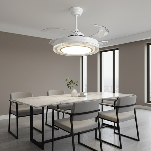 oltao Eira Retractable Ceiling Fan with BLDC Motor, 3 Colour LED Light, Summer/Winter Mode and Remote, 48 inch Sweep Oltao Designer Fans