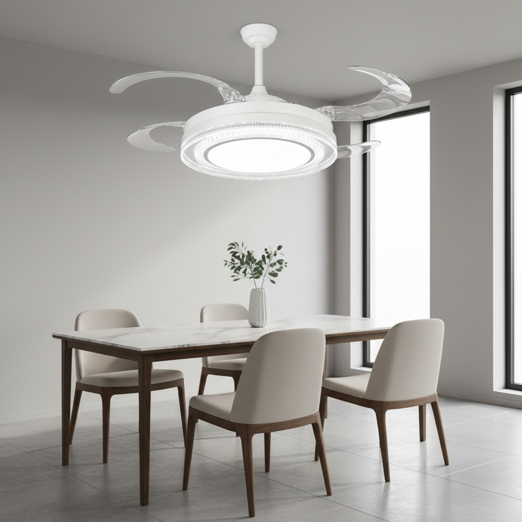 oltao Eira Retractable Ceiling Fan with BLDC Motor, 3 Colour LED Light, Summer/Winter Mode and Remote, 48 inch Sweep Oltao Designer Fans