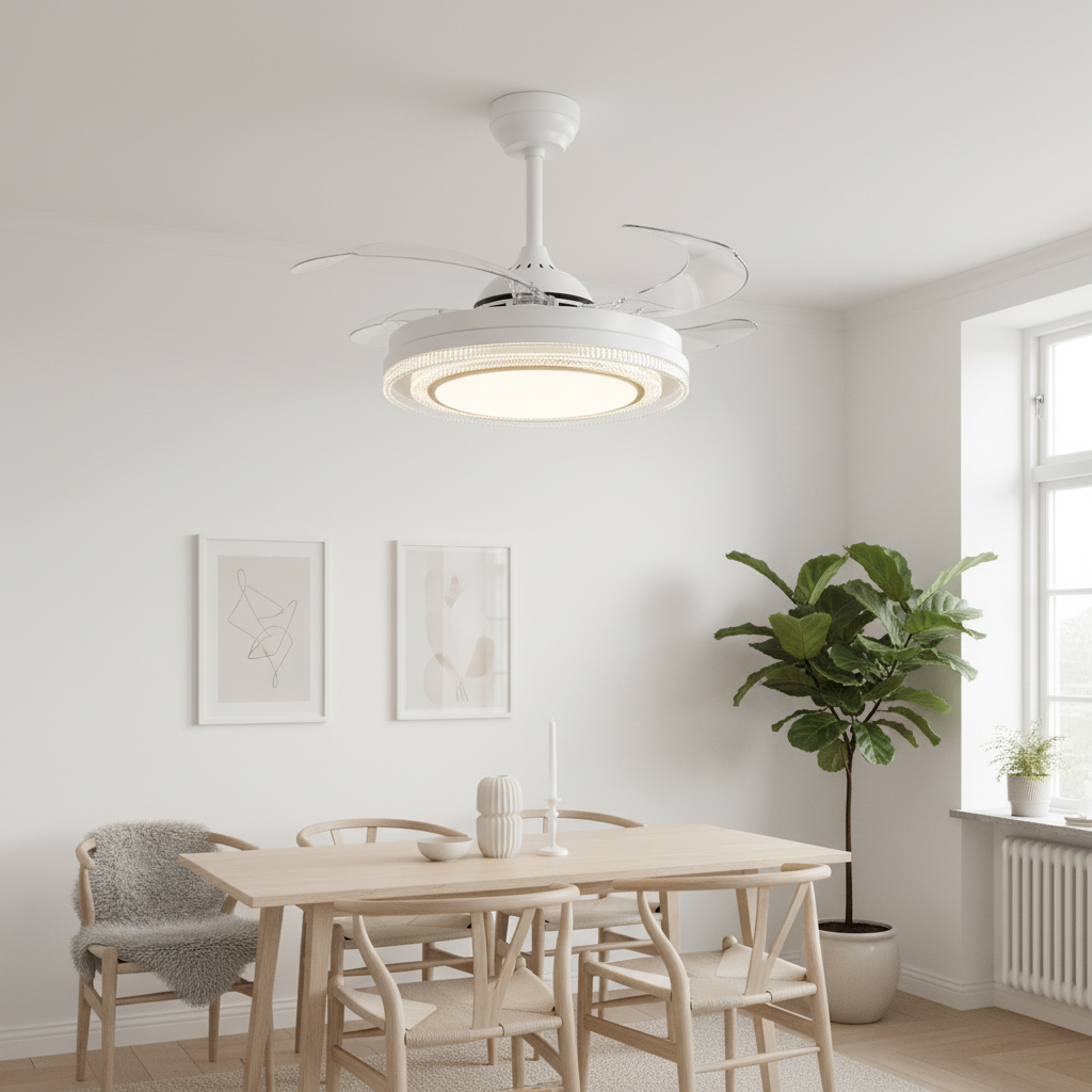oltao Eira Retractable Ceiling Fan with BLDC Motor, 3 Colour LED Light, Summer/Winter Mode and Remote, 48 inch Sweep Oltao Designer Fans